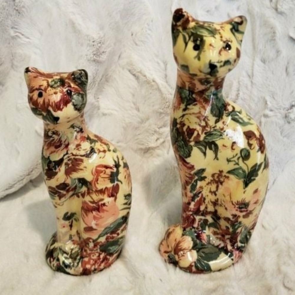 Vintage Pair of Floral Patchwork Cats